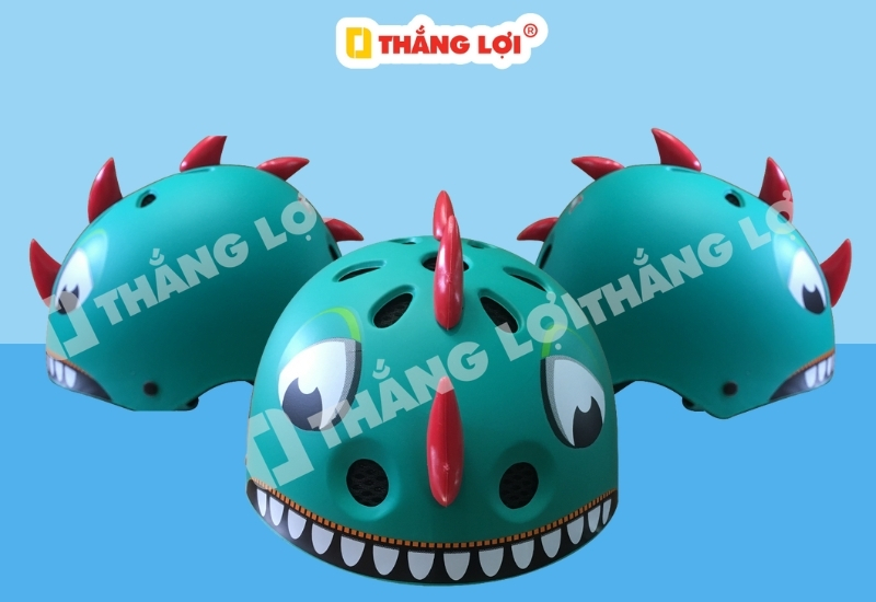 Mũ bảo hiểm dễ thương có sừng màu xanh