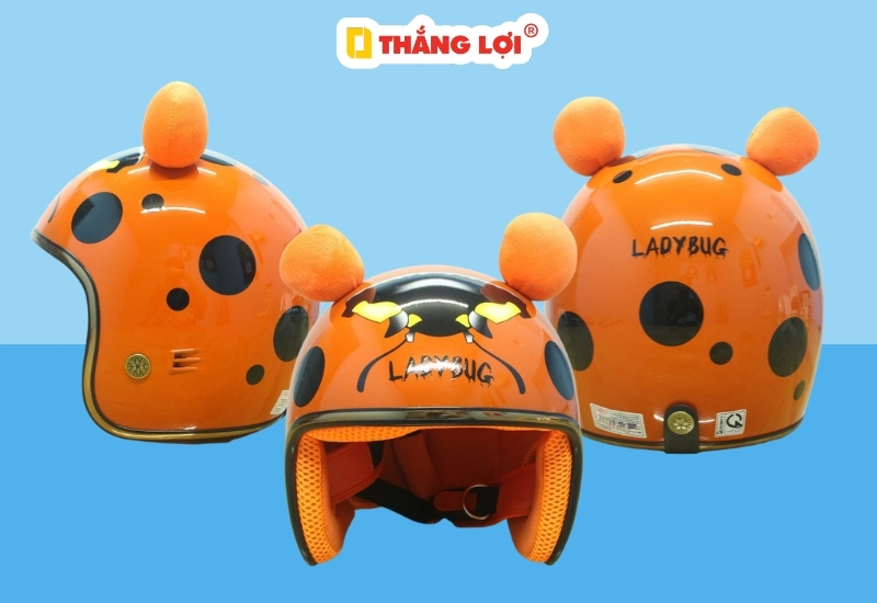 Nón bảo hiểm 3/4 hình con gấu màu cam