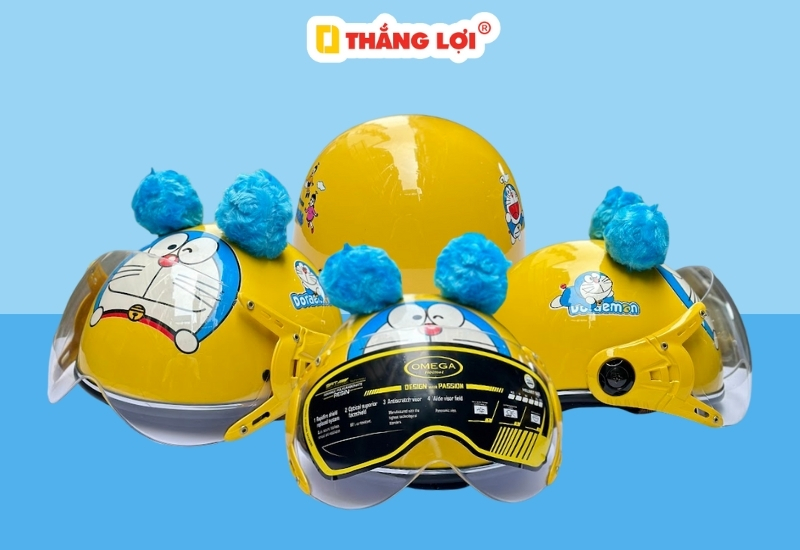 Nón bảo hiểm nửa đầu hình Doraemon có kính