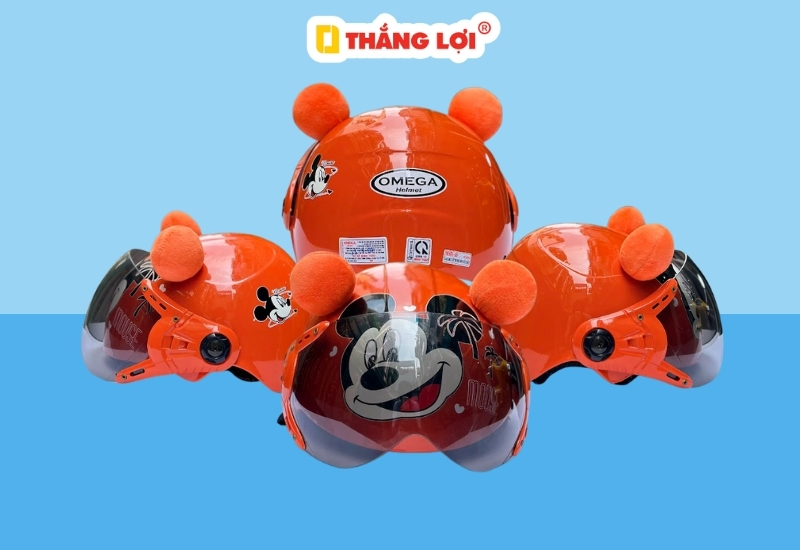 Nón bảo hiểm nửa đầu hình Micky có kính màu cam