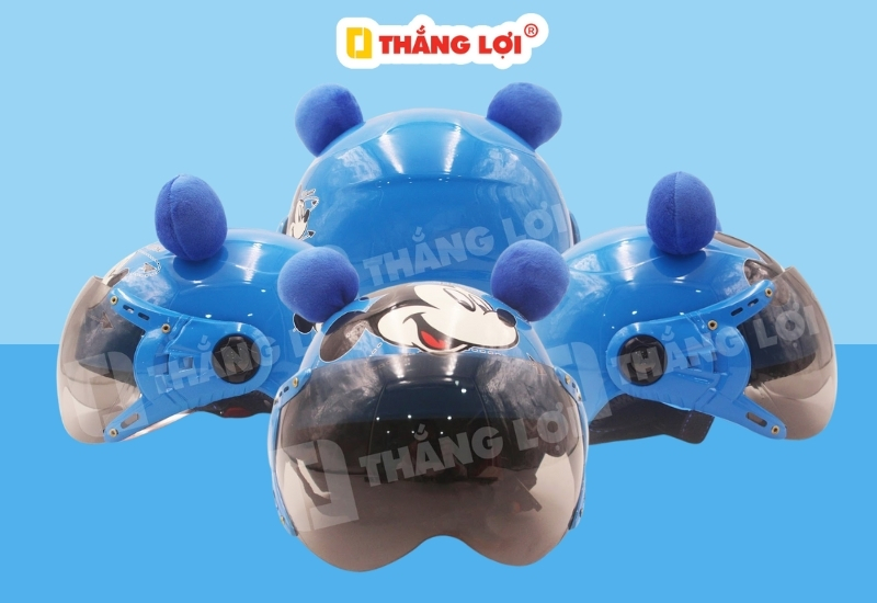 Nón bảo hiểm nửa đầu hình Micky có kính màu xanh dương