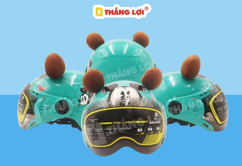 Nón bảo hiểm nửa đầu hình Micky có kính màu xanh lá