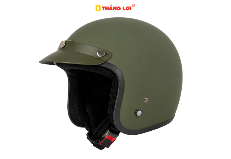 Nón bảo hiểm 3/4 đầu màu xanh rêu đẹp, bền và an toàn