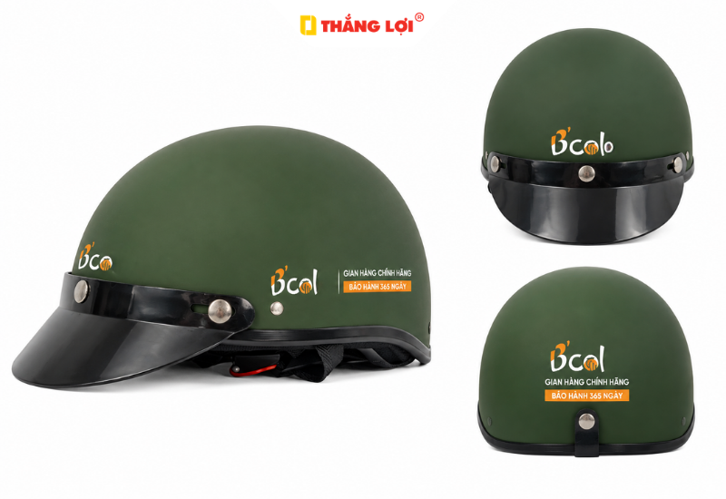 Phối logo trên nón bảo hiểm màu xanh rêu thật nổi bật