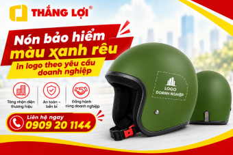 Nón bảo hiểm màu xanh rêu in logo theo yêu cầu doanh nghiệp