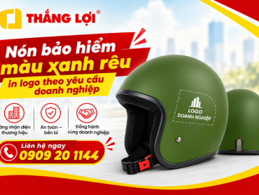 Nón bảo hiểm màu xanh rêu in logo theo yêu cầu doanh nghiệp