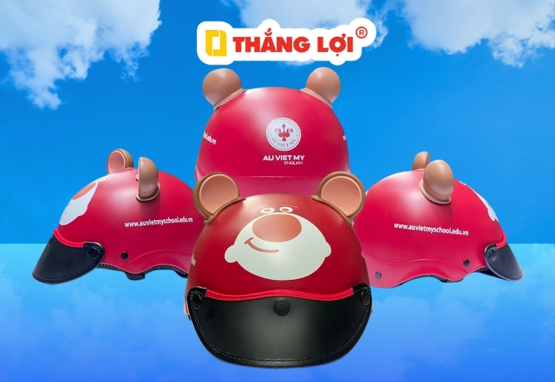 Nón bảo hiểm quà tặng cho trẻ em hình gấu dâu màu hồng