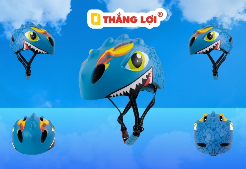 Nón bảo hiểm quà tặng cho trẻ em hình khủng long màu xanh dương