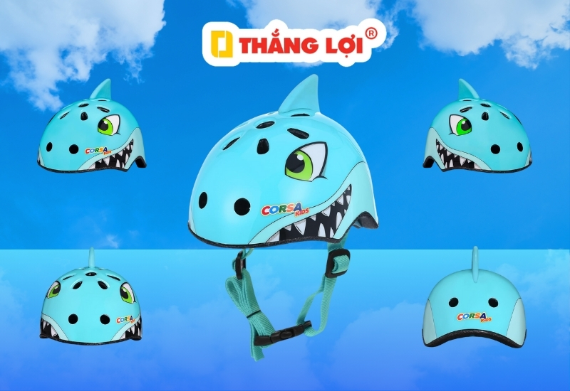 Nón bảo hiểm quà tặng cho trẻ em hình thú Core màu xanh dương