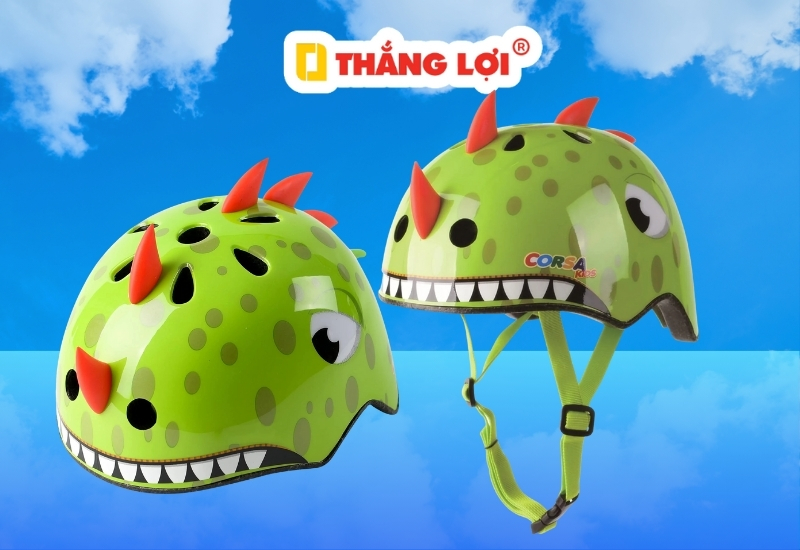 Nón bảo hiểm quà tặng cho trẻ em hình thú Corse màu xanh lá