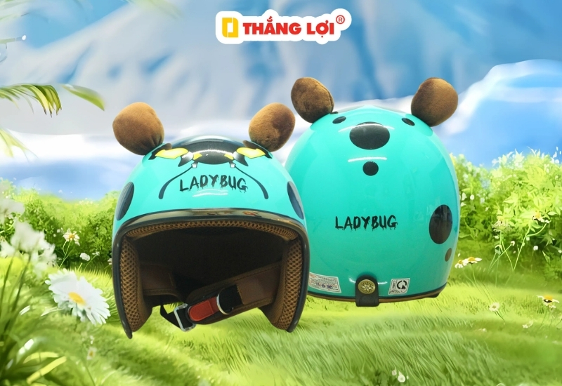Mũ bảo hiểm 3 phần 4 tai gấu màu xanh lá