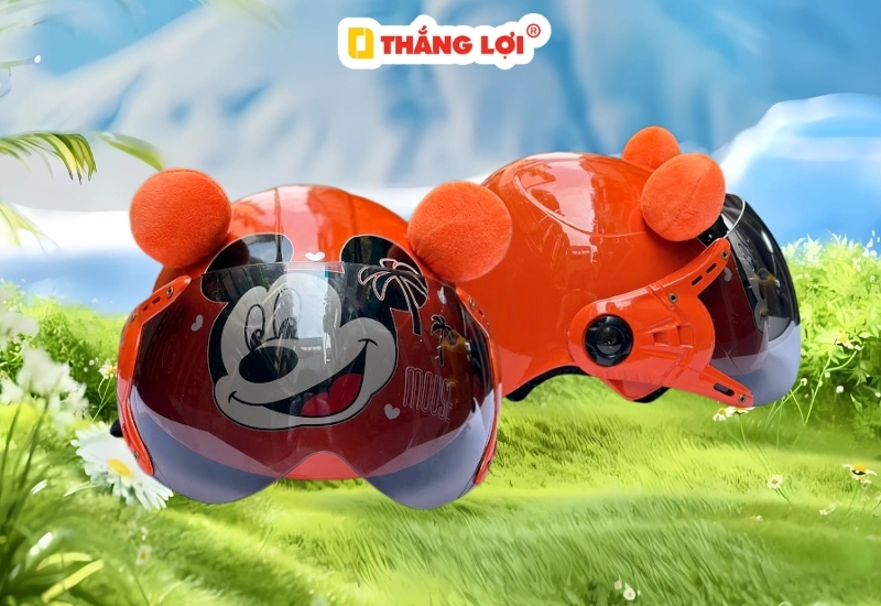 Mũ bảo hiểm tai gấu chuột Mickey màu cam