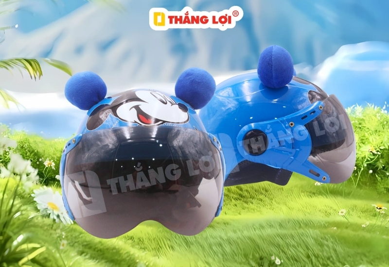 Mũ bảo hiểm tai gấu chuột Mickey màu xanh