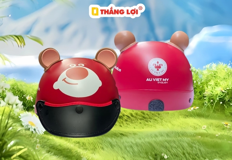 Mũ bảo hiểm tai gấu đầu màu hồng