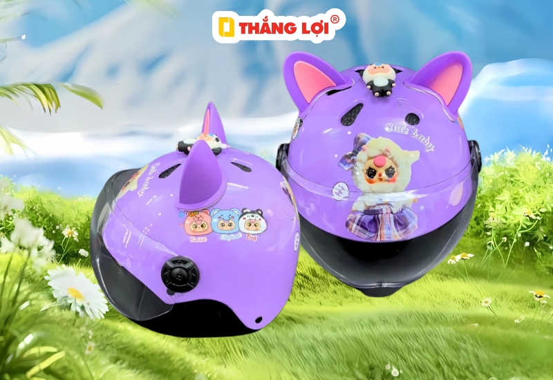 Mũ bảo hiểm tai gấu hình Baby Three màu tím