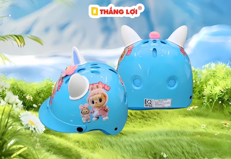 Mũ bảo hiểm tai gấu hình Hello Kitty màu xanh dương