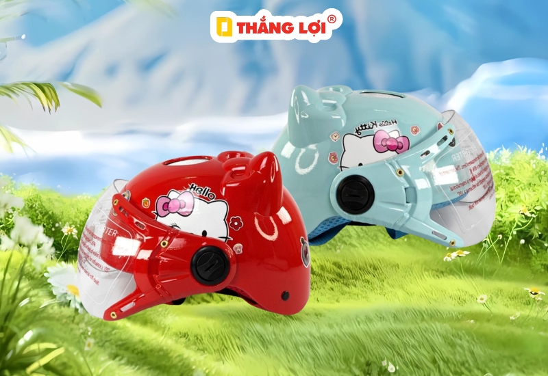 Mũ bảo hiểm tai gấu hình Hello Kitty