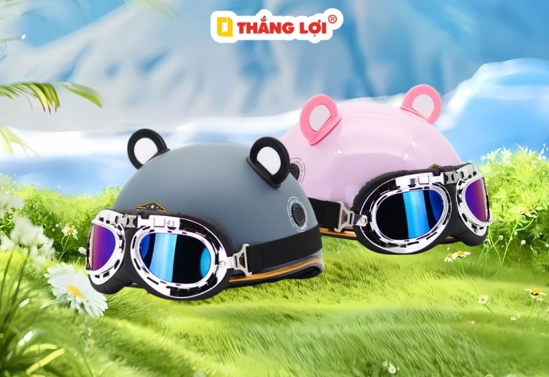 Nón bảo hiểm tai gấu có kính tháo rời