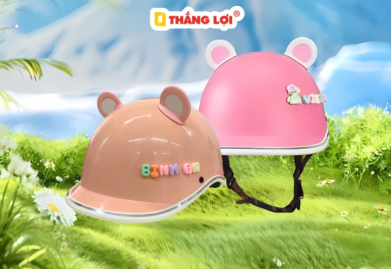 Nón bảo hiểm tai gấu màu hồng