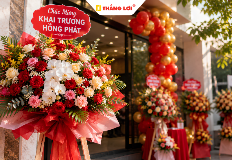 Lẵng hoa khai trương rực rỡ gửi lời chúc làm ăn phát đạt