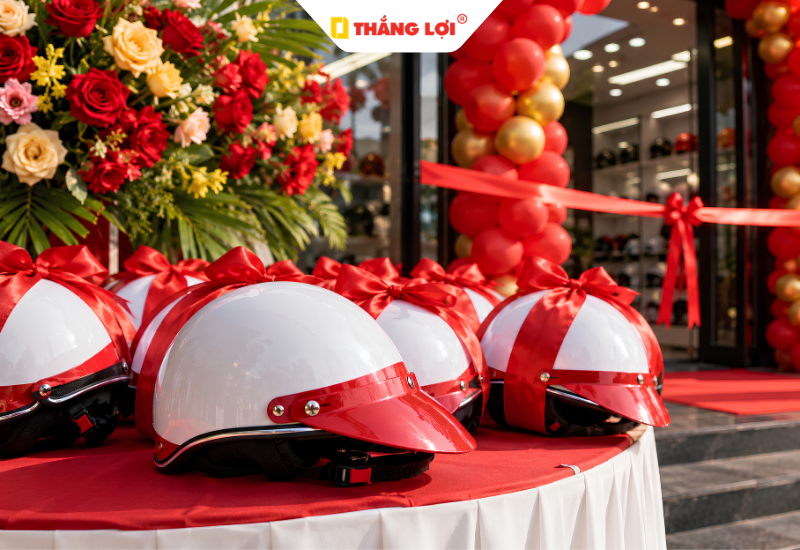Nón bảo hiểm in logo làm quà khai trương quảng bá thương hiệu