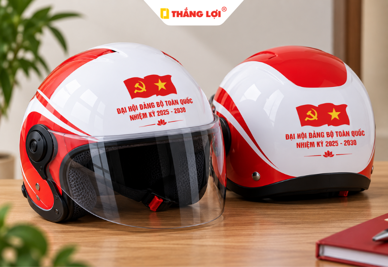Nón bảo hiểm in logo làm quà tặng Đại hội Đảng thiết thực