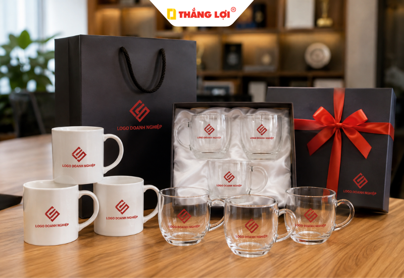 Bộ ly hoặc cốc in logo làm quà tặng tập thể ý nghĩa