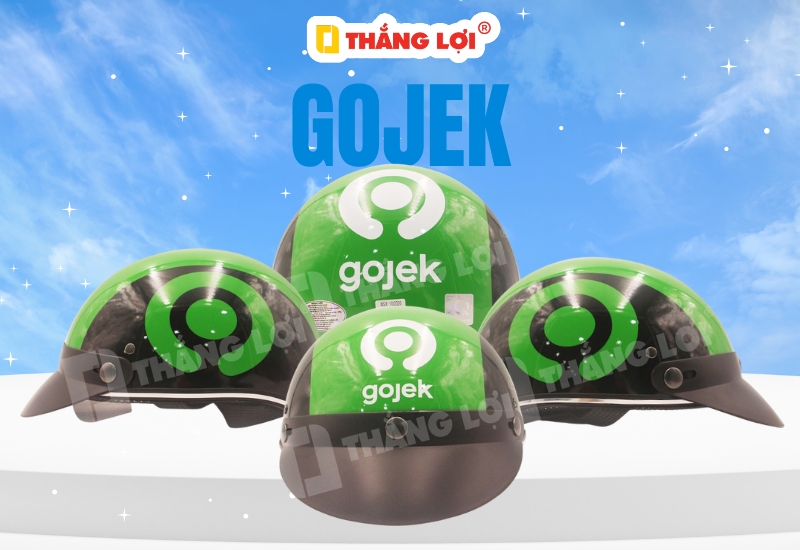 Nón bảo hiểm in logo đơn vị vận chuyển Gojek kiểu nửa đầu