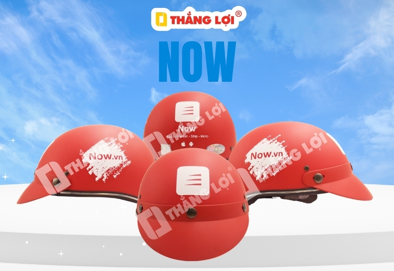 Nón bảo hiểm in logo đơn vị vận chuyển Now