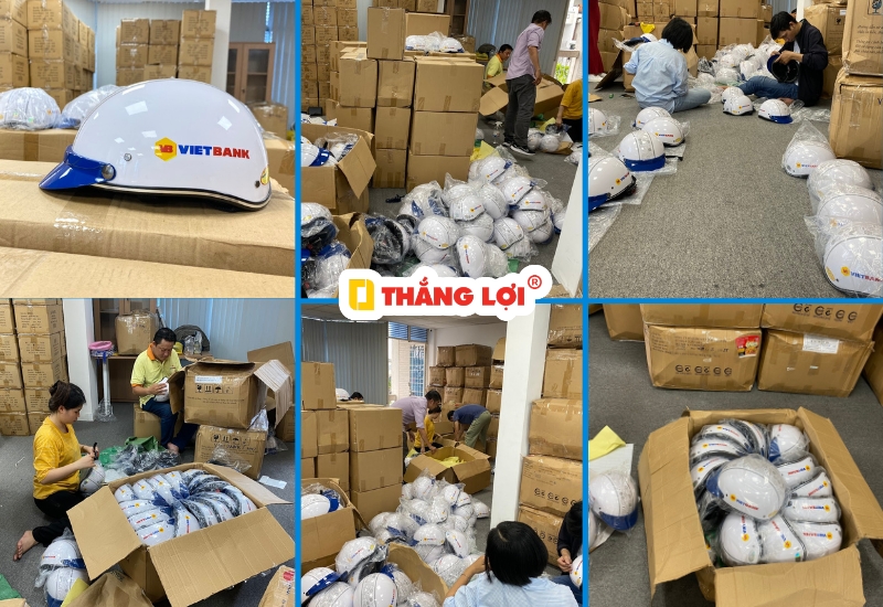 Địa chỉ sản xuất nón bảo hiểm ngân hàng in logo theo yêu cầu