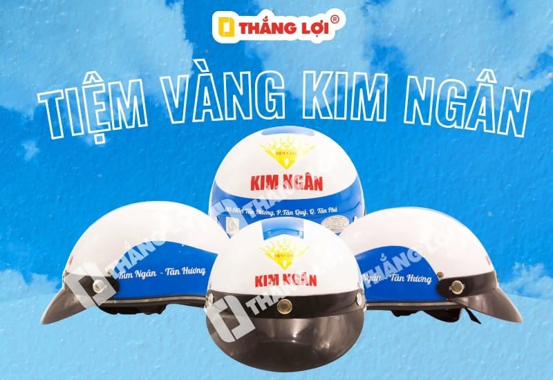 Nón bảo hiểm in logo tiệm vàng Kim Ngân
