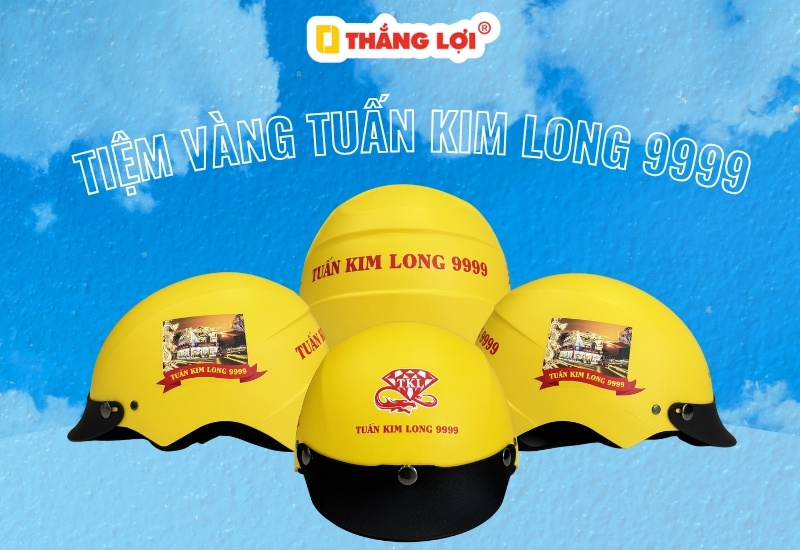 Nón bảo hiểm in logo tiệm vàng Tuấn Kim Long 9999