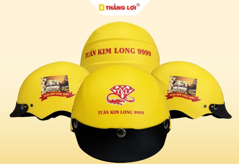 Nón bảo hiểm nửa đầu quà tặng thương hiệu vàng Tuấn Kim Long màu vàng
