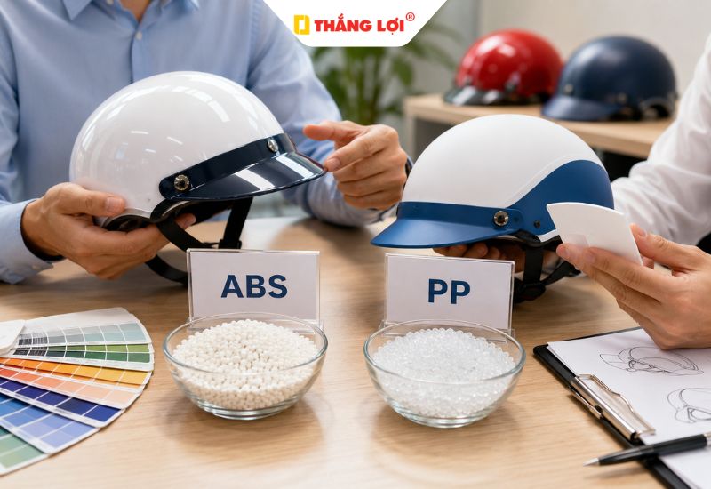 Nên làm nón bảo hiểm quà tặng doanh nghiệp bằng ABS hay PP