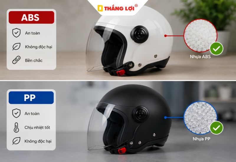 Nhựa ABS an toàn hơn nhựa PP khi có va chạm nón bảo hiểm