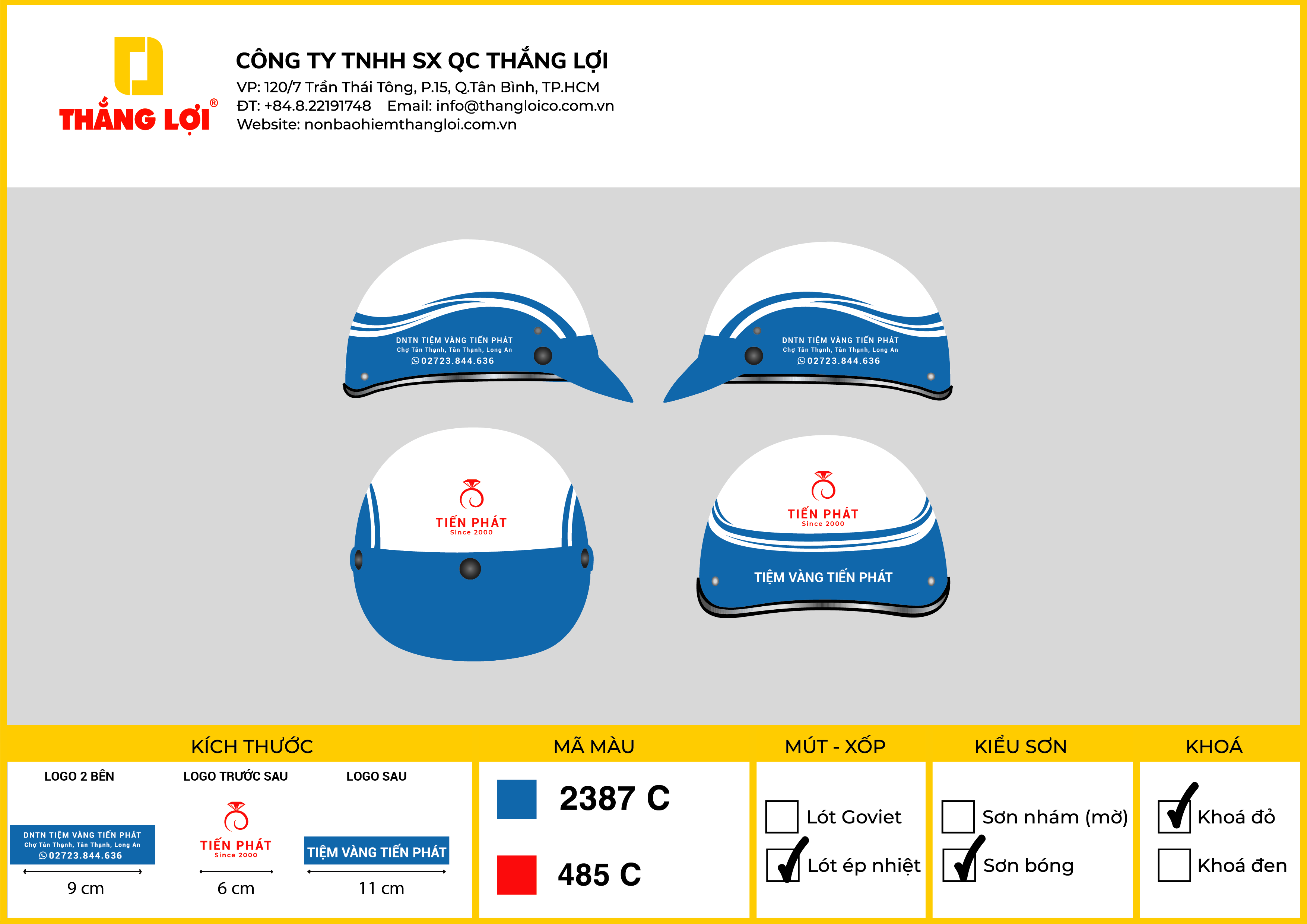 Thiết kế nón bảo hiểm theo yêu cầu tiệm vàng Tiến Phát