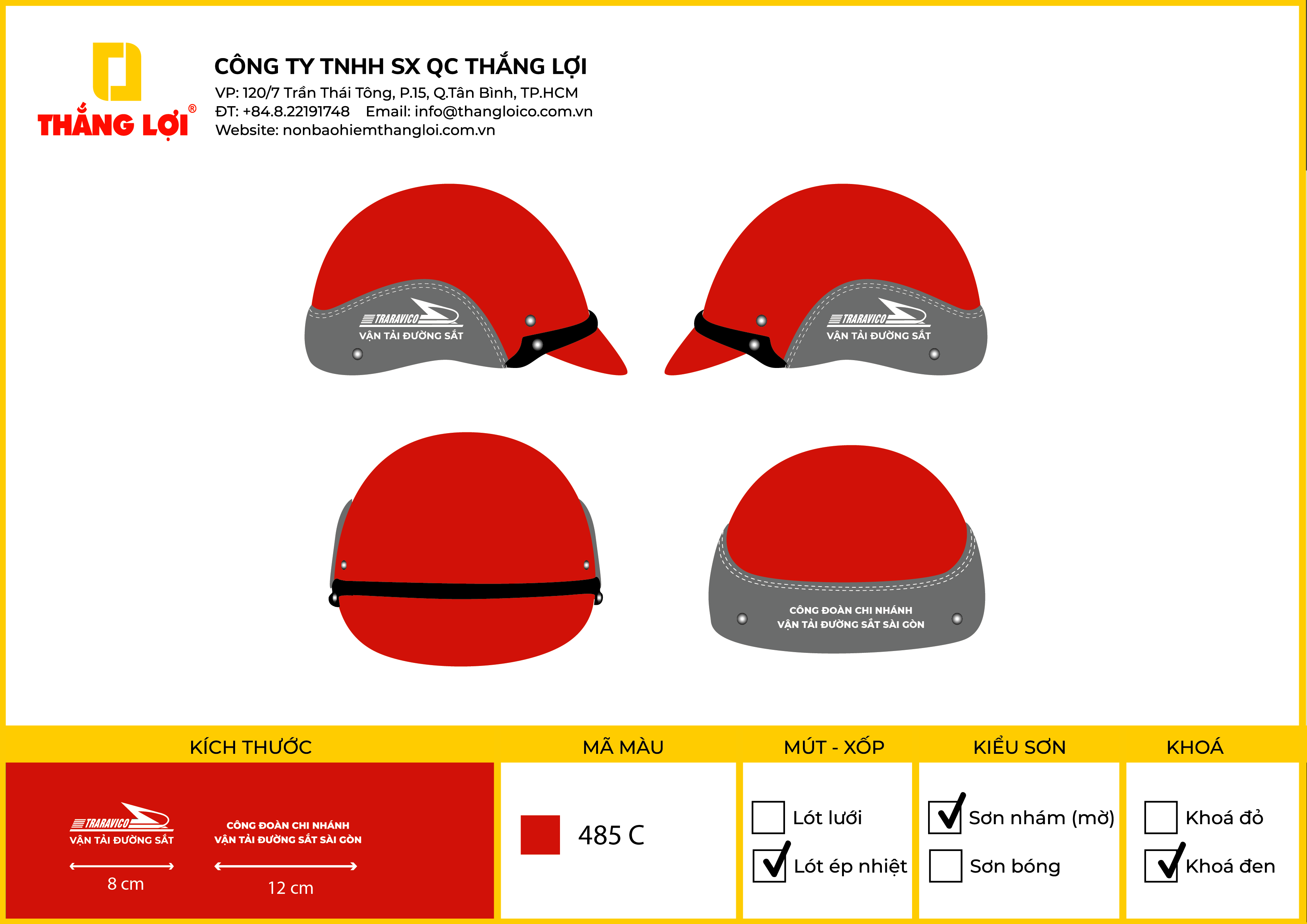 Thiết kế nón bảo hiểm theo yêu cầu công ty Trọng Tải Đường Sắt Traravico