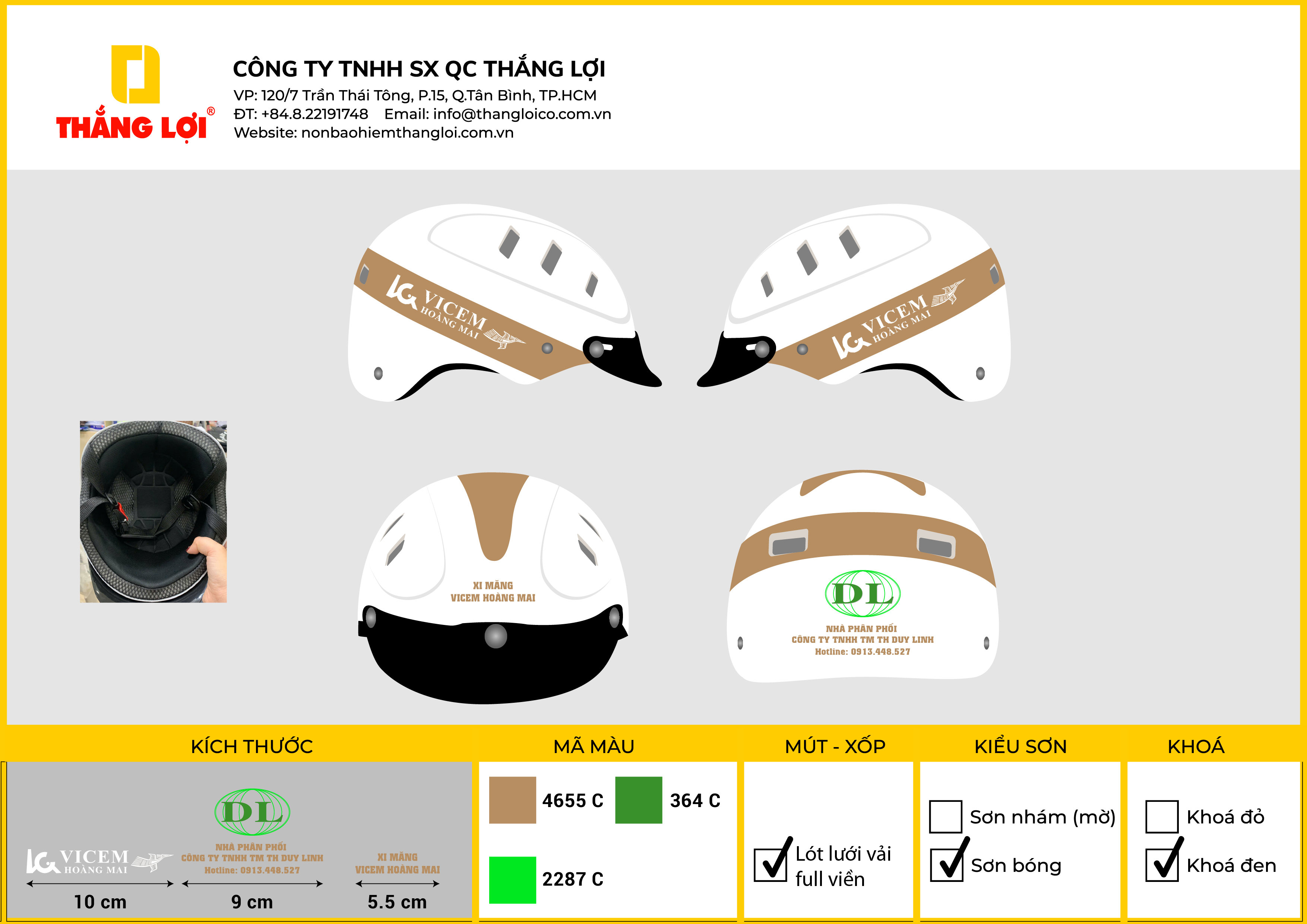 Thiết kế nón bảo hiểm theo yêu cầu logo Xi măng Vicem Hoàng Mai